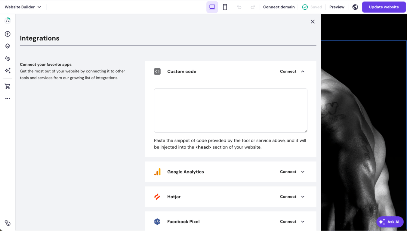 Hostinger サイト作成ツールの統合設定