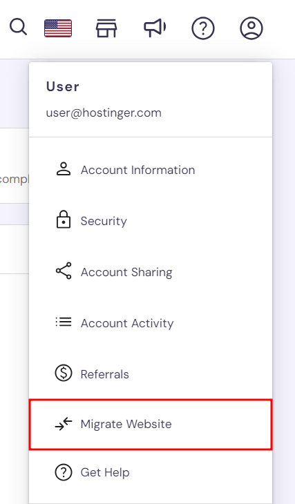 Hostinger hPanelのウェブサイト移行機能
