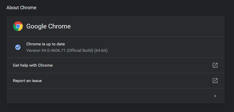 Google Chrome のバージョンに関する情報