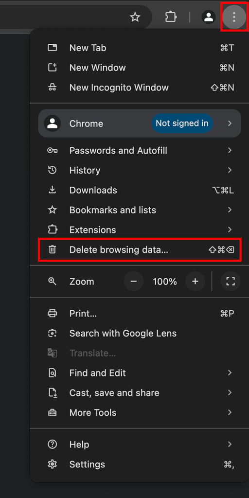 Chromeのカスタマイズ設定で閲覧データを削除するオプション