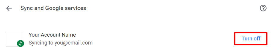 Google Chromeの「同期とGoogleサービス」設定にある「オフにする」ボタン。