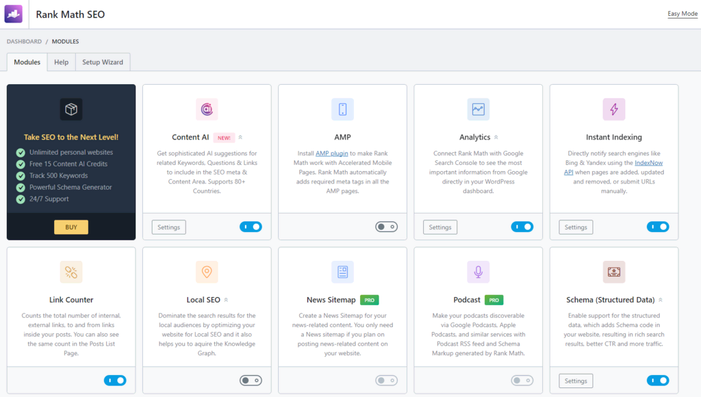 Rank Math SEOのインターフェース
