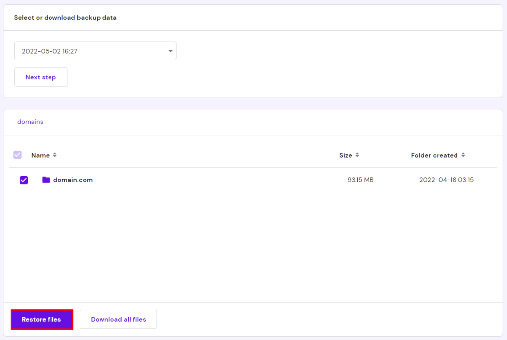 選択したバックアップポイントからファイルを復元しています。