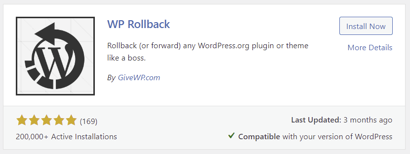 WordPressプラグインディレクトリに表示されているWP Rollbackプラグインのバナーです。