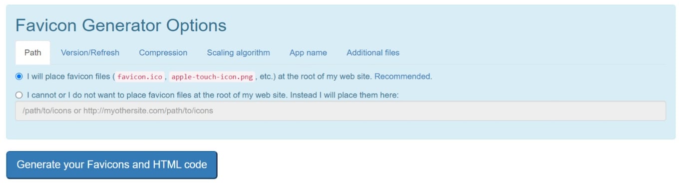 Real Favicon Generatorのパスオプション