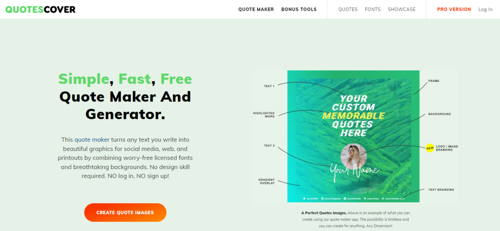 Quotes CoverのWebサイトのトップページ