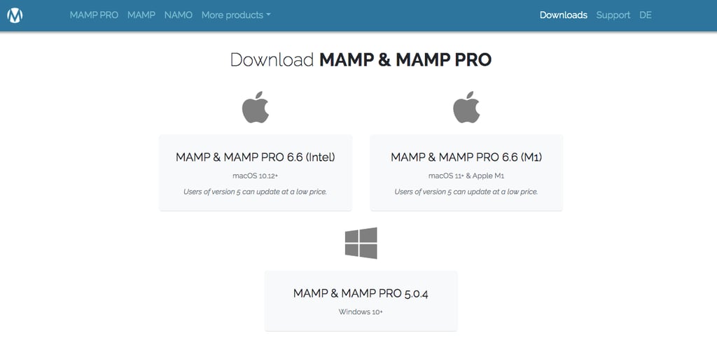 ダウンロード可能なMAMPの3つのバージョン