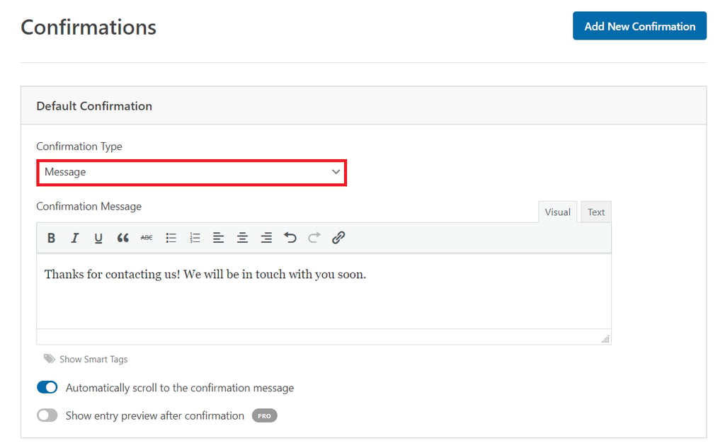 WPFormsビルダーでお問い合わせフォームの確認メッセージを設定