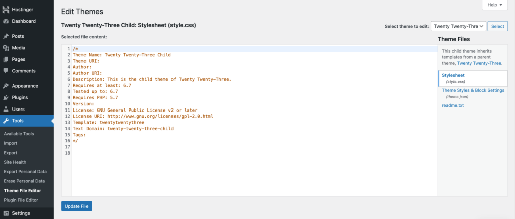 WordPressのテーマファイルエディタでstyle.cssを編集