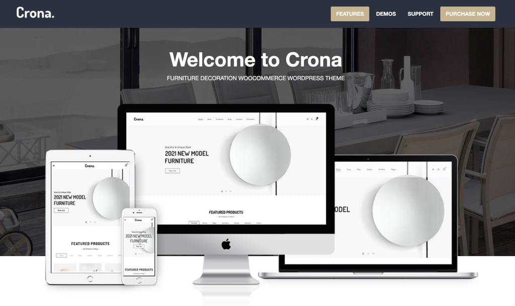 Crona: オンライン家具店、インテリア・デザイン・ビジネス、インテリア小売業者向けWooCommerceテーマ