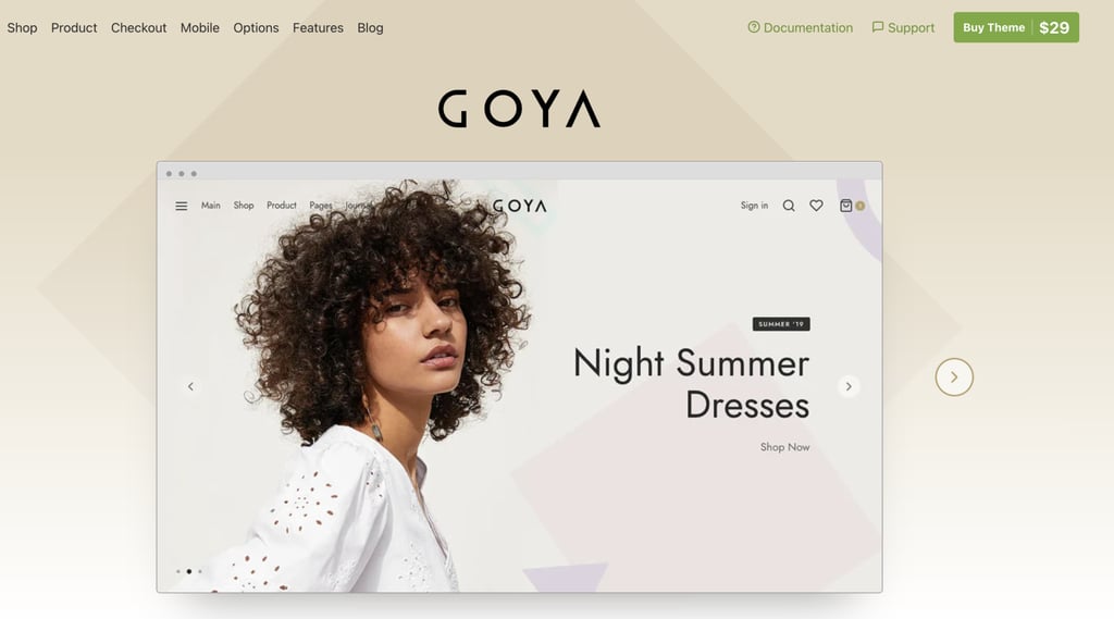 Goya：プレミアムミニマルWooCommerceのテーマ