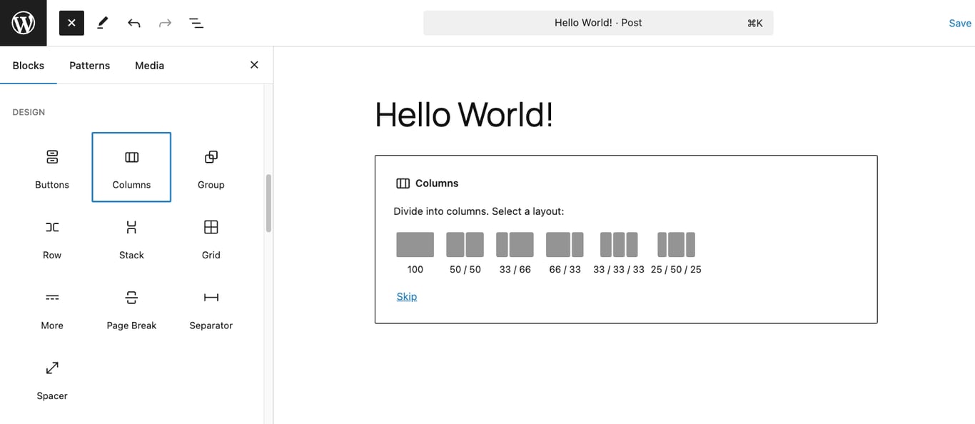 Gutenbergでブロックカラムを追加
