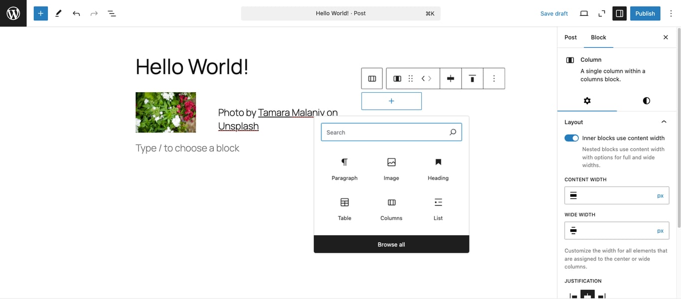 カラムにブロックを追加
