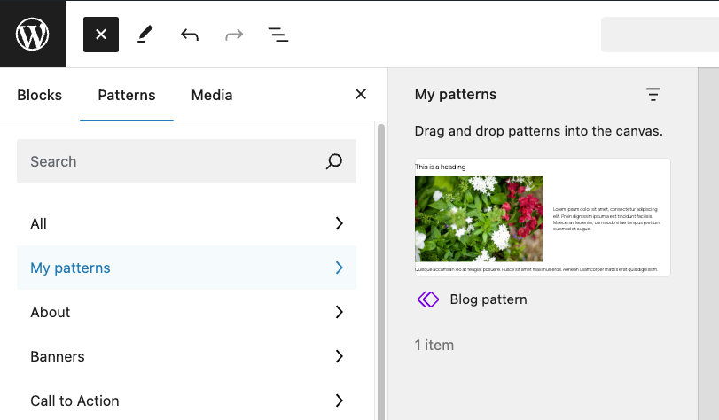 Gutenbergで利用可能なパターンにアクセス
