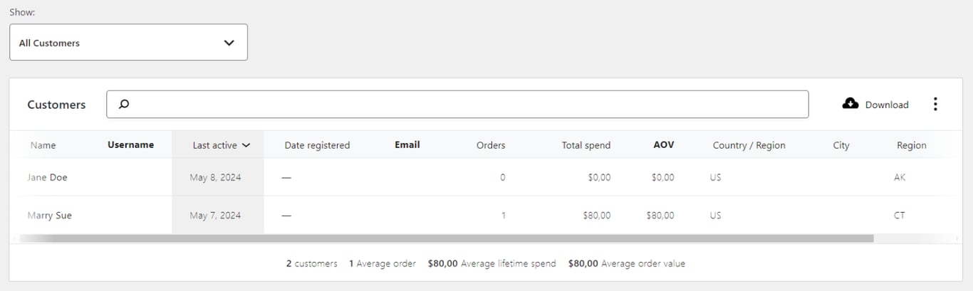 WooCommerceの顧客管理用の画面