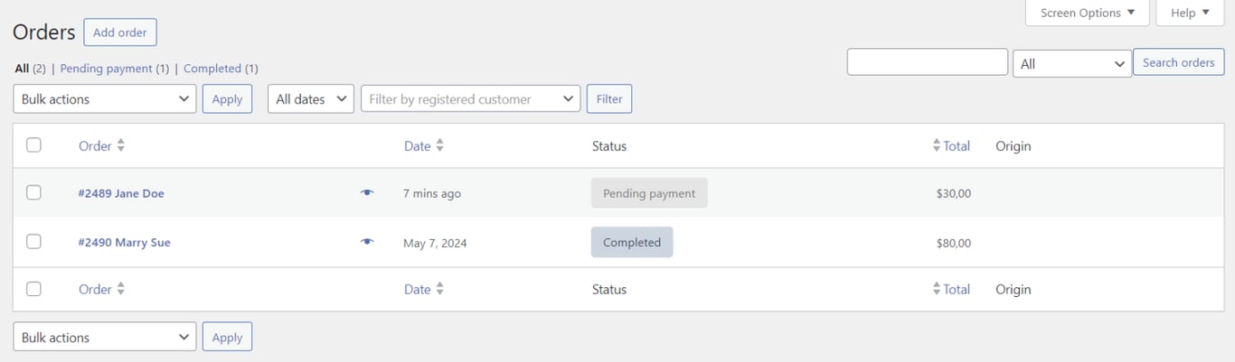 WooCommerceの注文管理用の画面