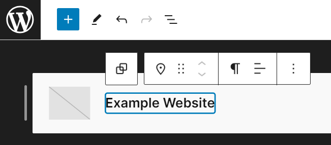 ヘッダーエディターで選択されたサイトタイトルブロック