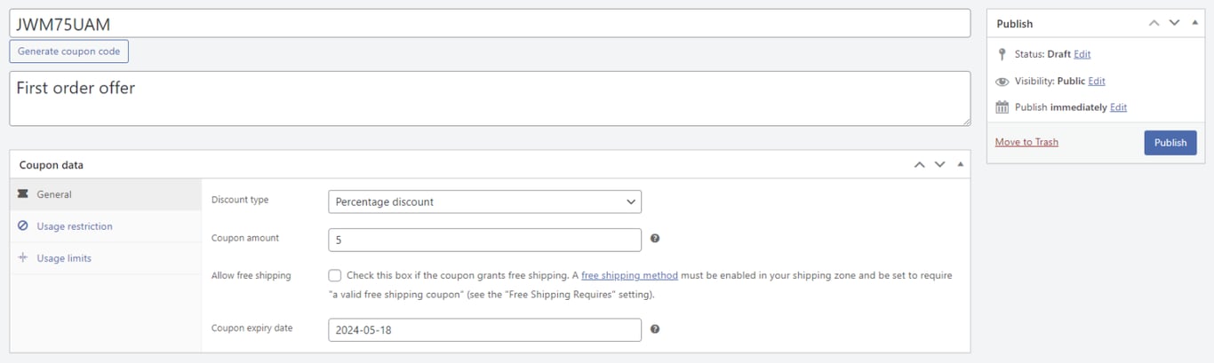 WooCommerceのクーポン作成フォーム