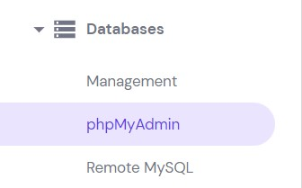 hPanelのデータベースの下のphpMyAdminセクション