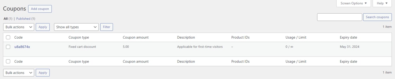 WooCommerceのクーポン管理用の画面