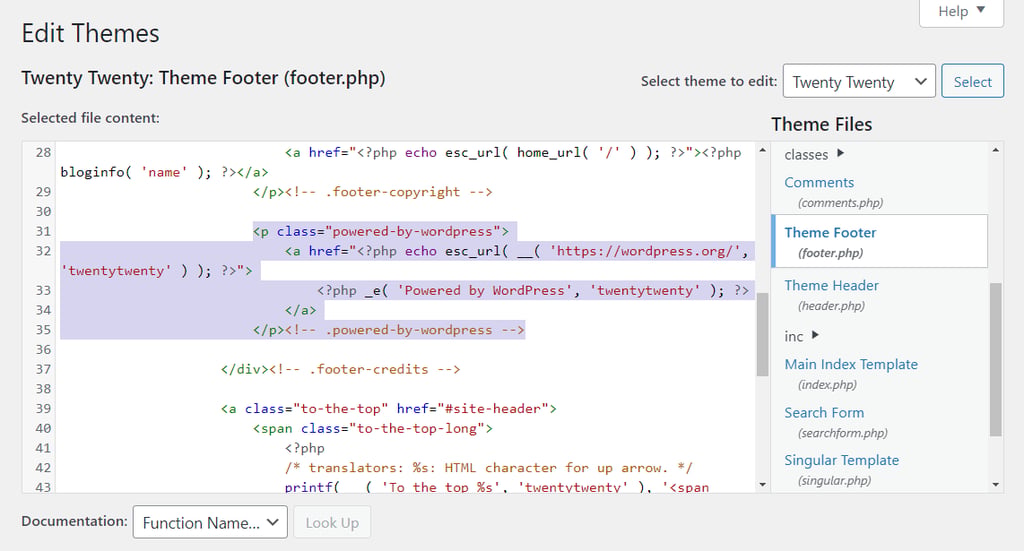WordPress テーマエディターで「Powered by WordPress」を削除