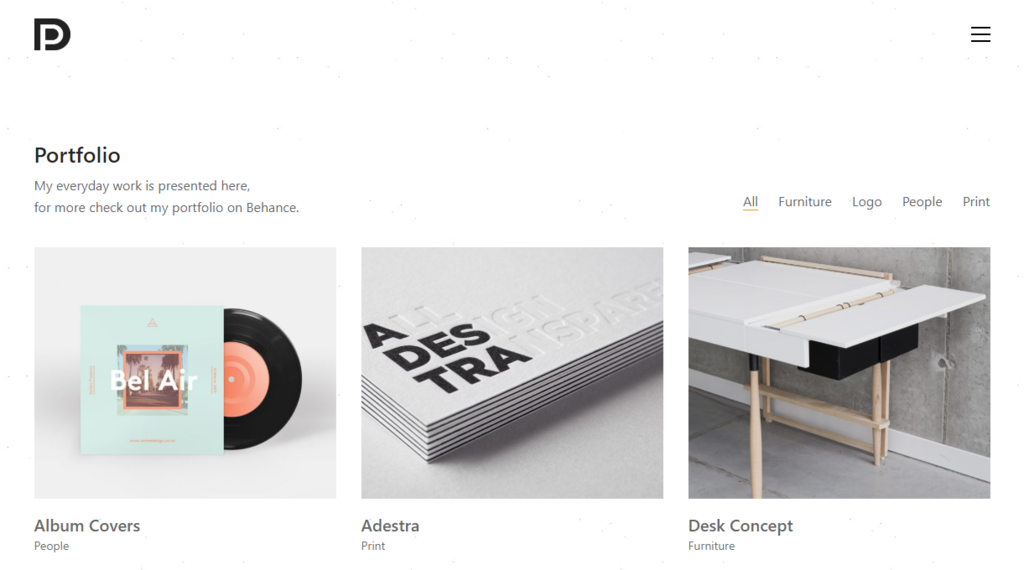 Kaliumテーマには、クリエイティブな作品や製品を紹介するためのポートフォリオオプションがある