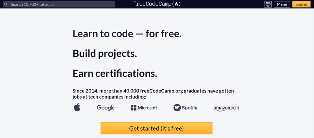 freeCodeCampのホームページ