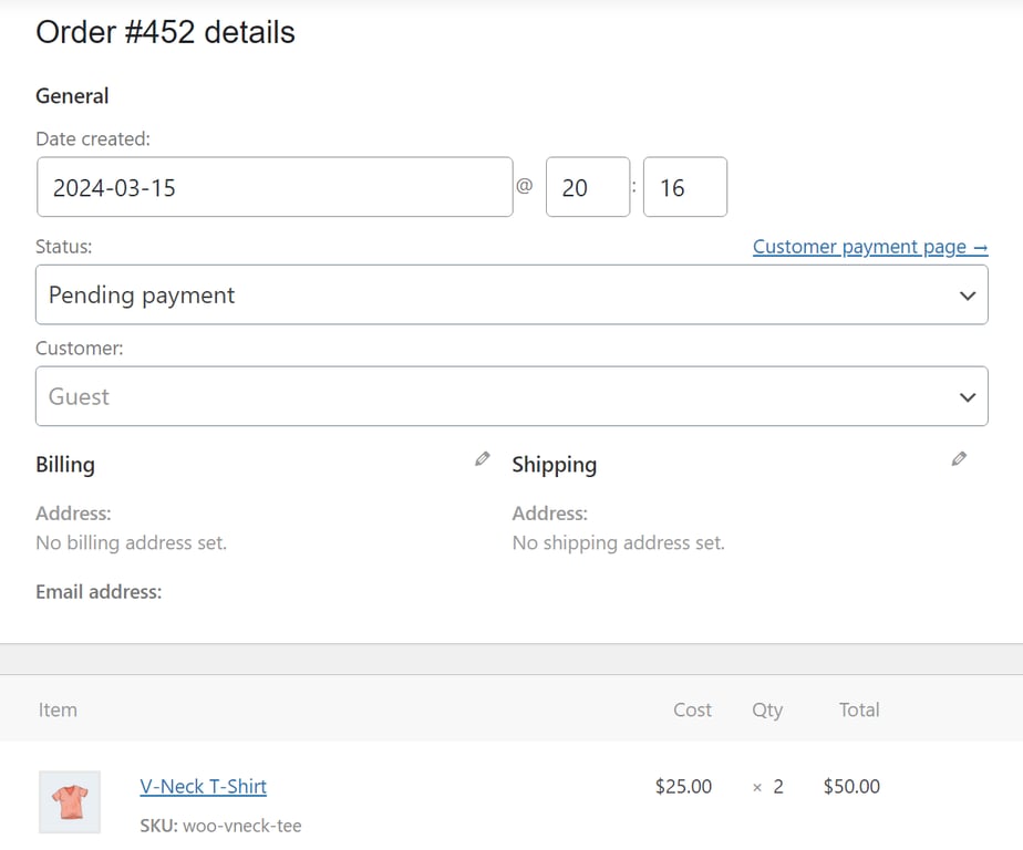 未処理の注文の詳細を確認している画面