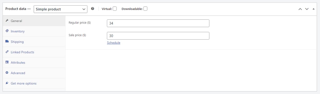 HostingerのWooCommerce商品ページ作成フォームにおける「商品データ」セクション