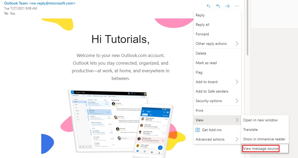 Outlookで「メッセージのソースを表示」する方法