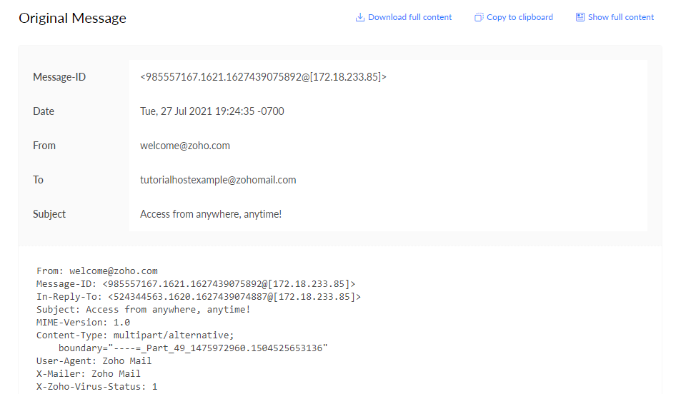 Zoho Mailのヘッダー