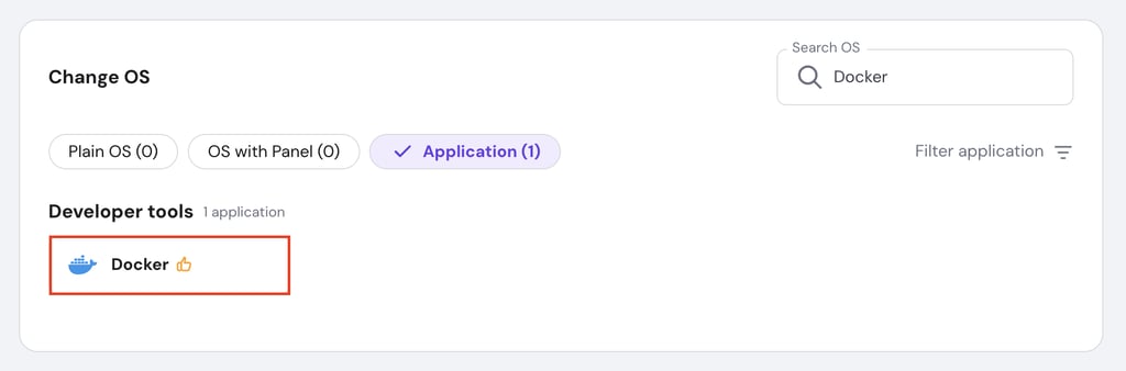 hPanelのオペレーティングシステム設定ページに表示されているDocker用VPSテンプレート