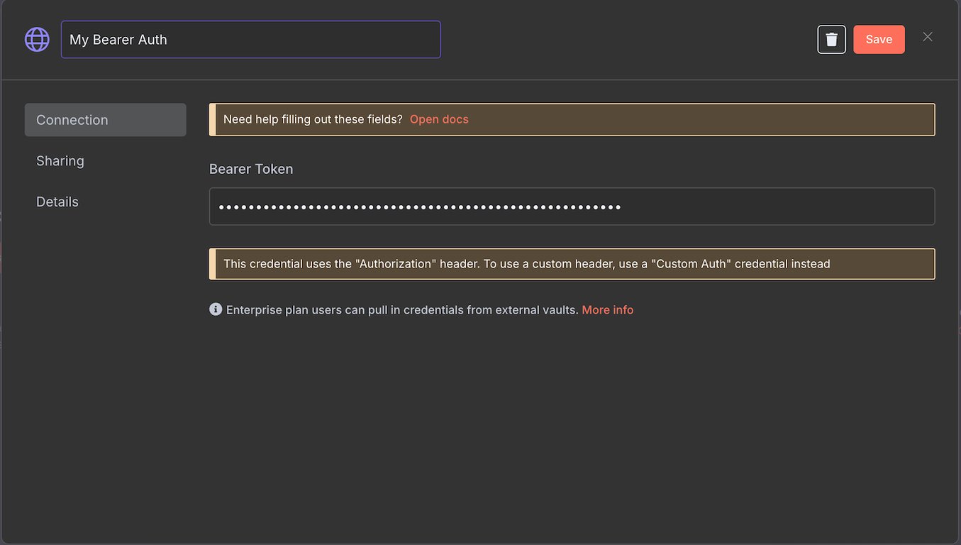 n8nのベアラートークン認証設定画面