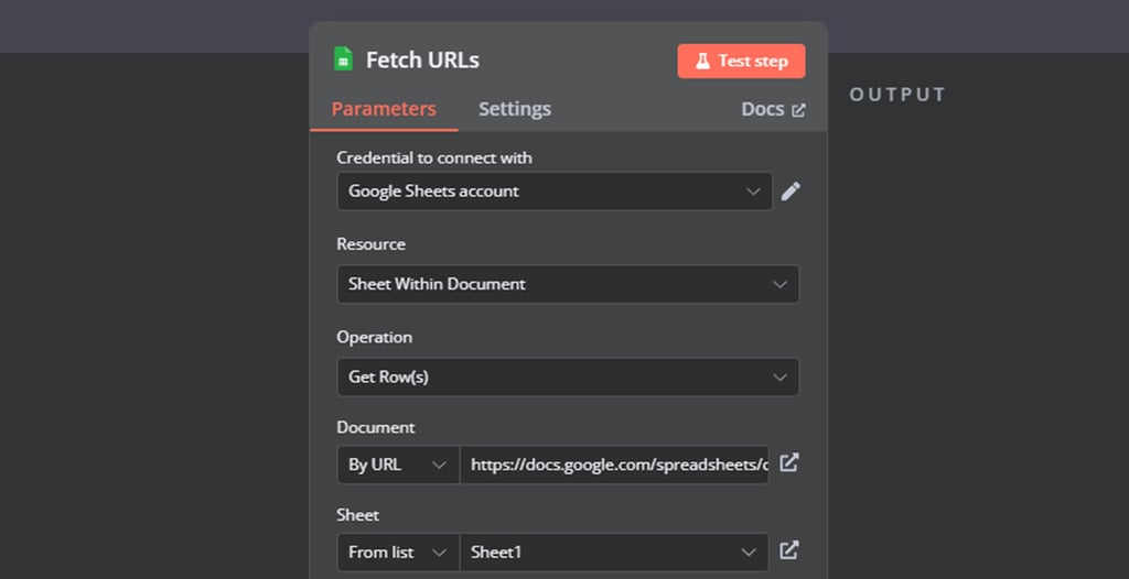 Fetch URLノードで全項目が正しく設定されている画面