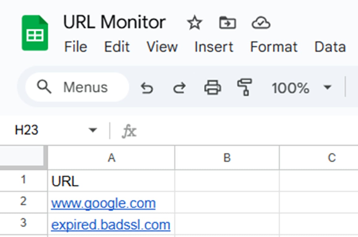 期限切れSSL証明書サイトのリンクを追加したURLリストの例
