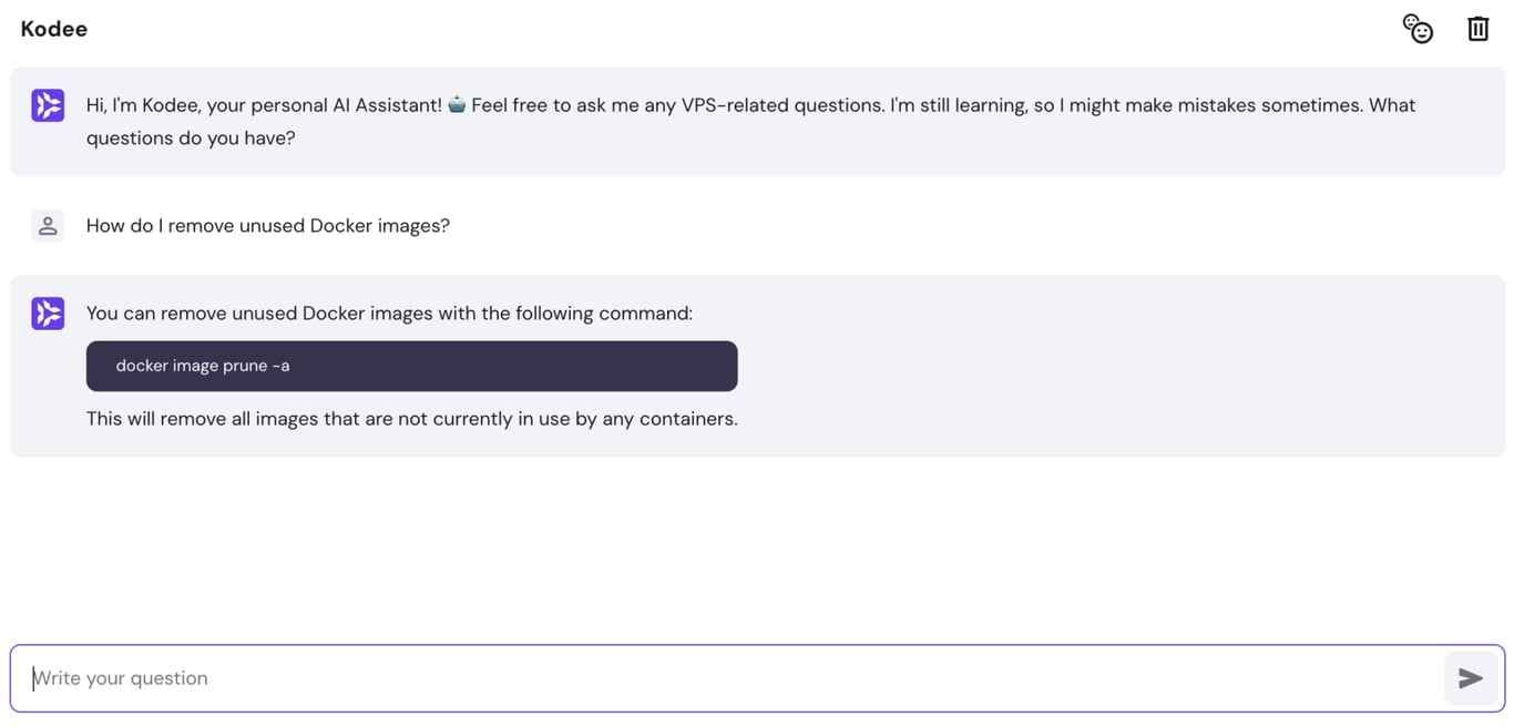 未使用のDockerイメージ削除についてKodeeに質問する