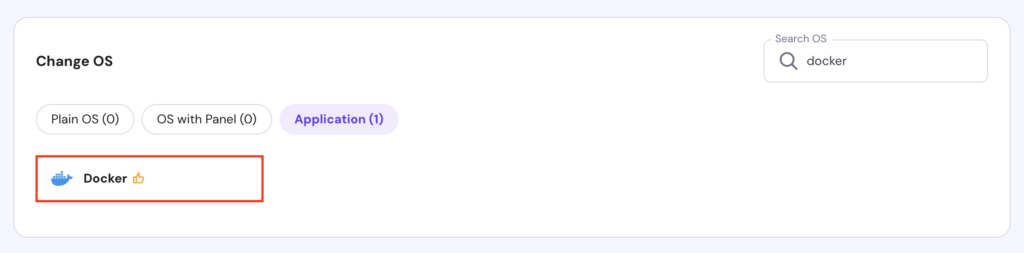 hPanelのVPSのオペレーティングシステムページにあるDockerテンプレート
