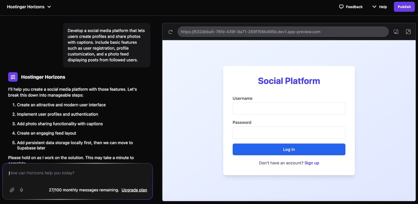 Hostinger Horizonsを使用する際に、コア機能のみを起動する方法を説明するためのプロンプト