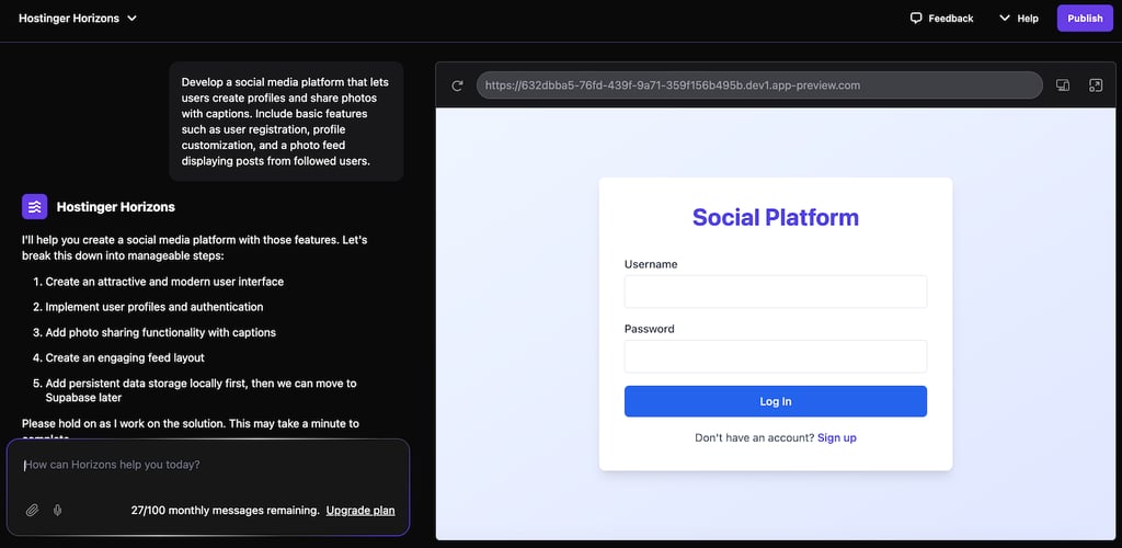 Hostinger Horizonsを使用する際に、コア機能のみを起動する方法を説明するためのプロンプト