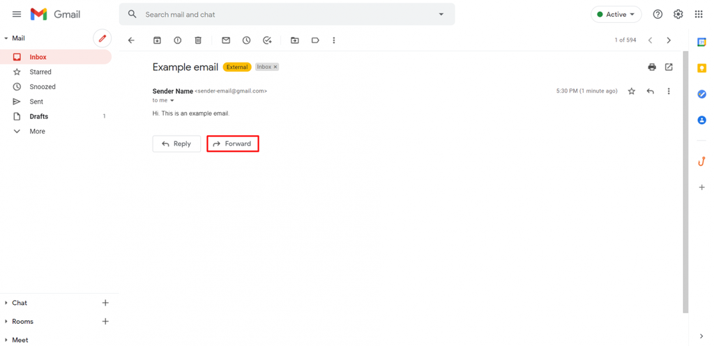 Gmailで転送ボタンをクリックしている画面