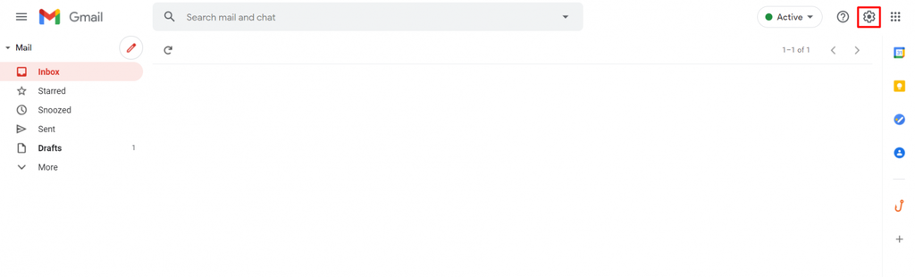 Gmailで設定ボタンをクリックしている画面