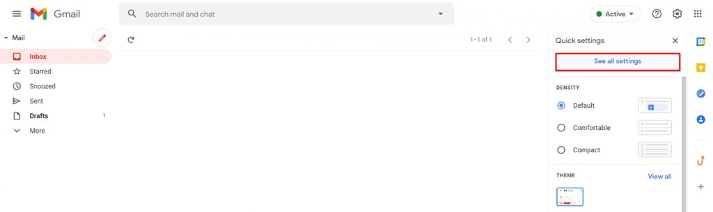 Gmailですべての設定を表示している画面