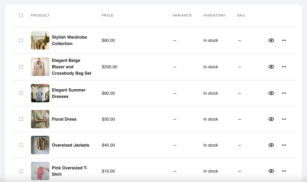 Hostingerのサイト作成ツールのストアマネージャー「商品」ページ