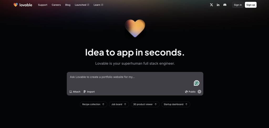 Lovableのホームページ