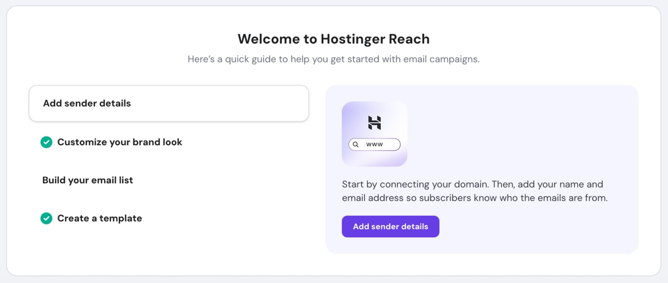 Hostinger Reachのダッシュボード