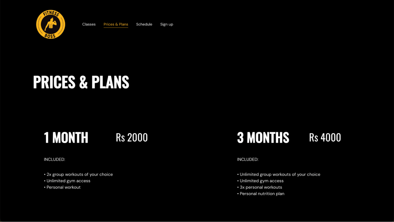 Fitness Bossの料金・プランページ
