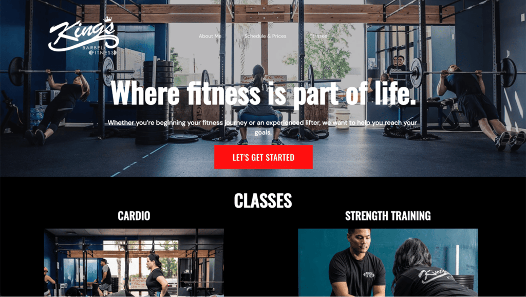 Kings Barbell Fitnessのランディングページ