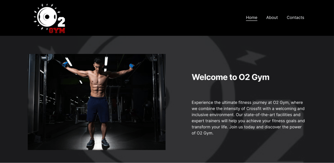 O2 Gymのランディングページ