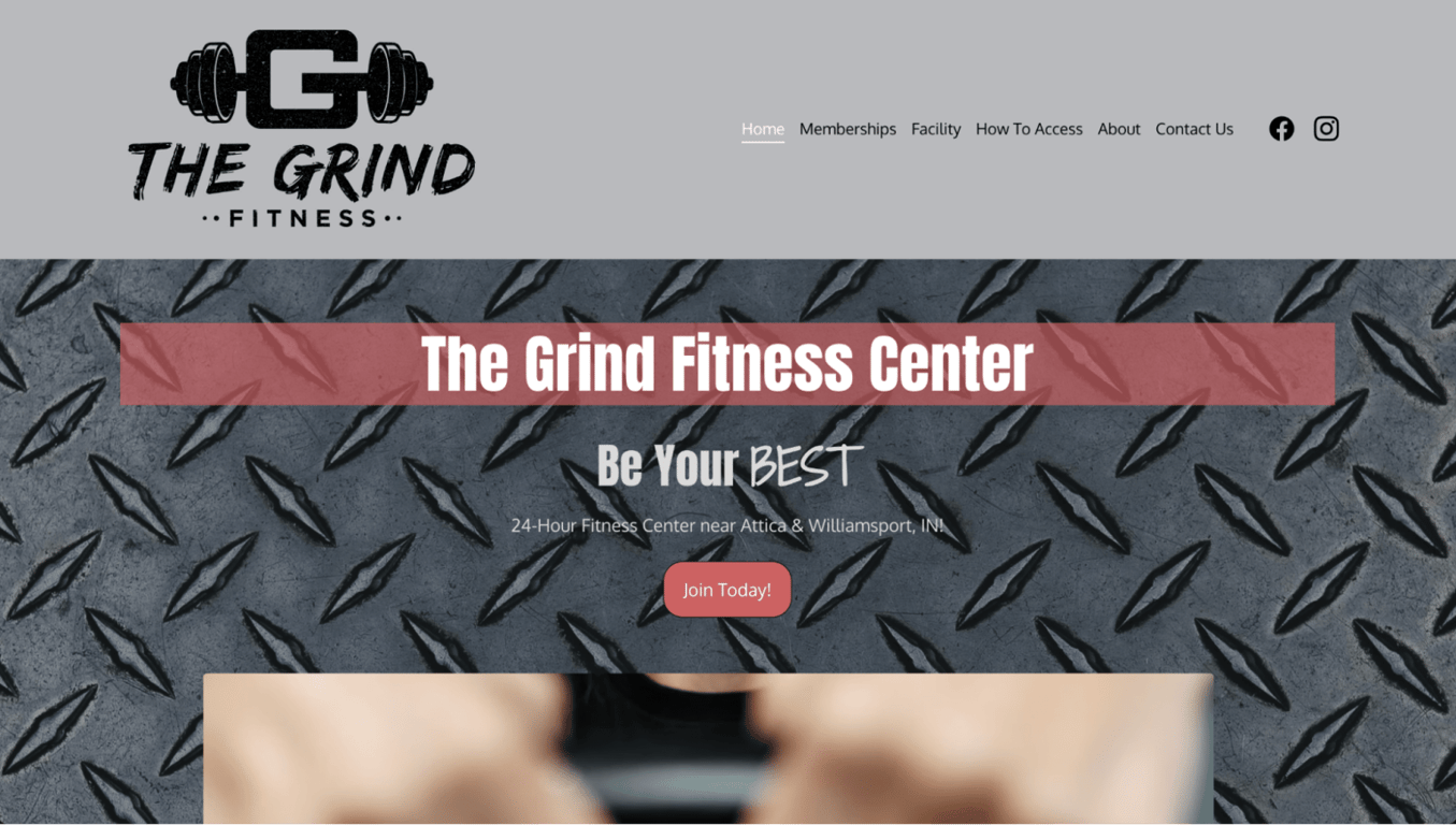 The Grind Fitness Centerのランディングページ