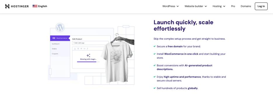 HostingerのWooCommerce向けマネージドホスティングサービス紹介ページ